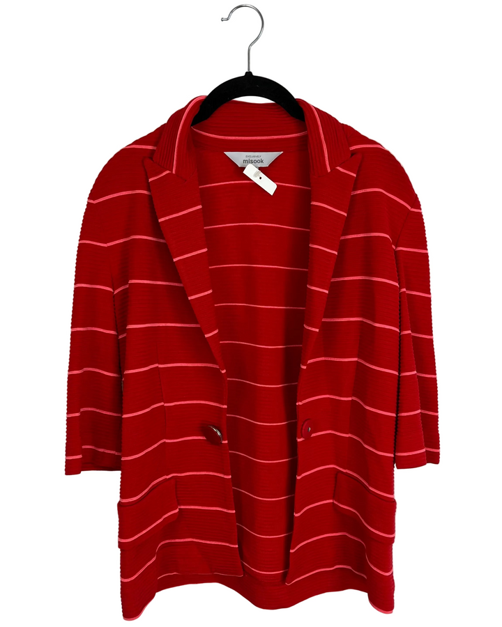 Red and Pink Striped Knit Blazer - Size 0/2