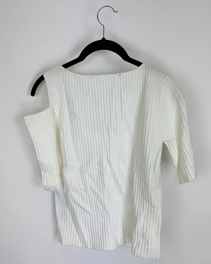 White Cut Out Ribbed Tee Shirt - Size 4/6