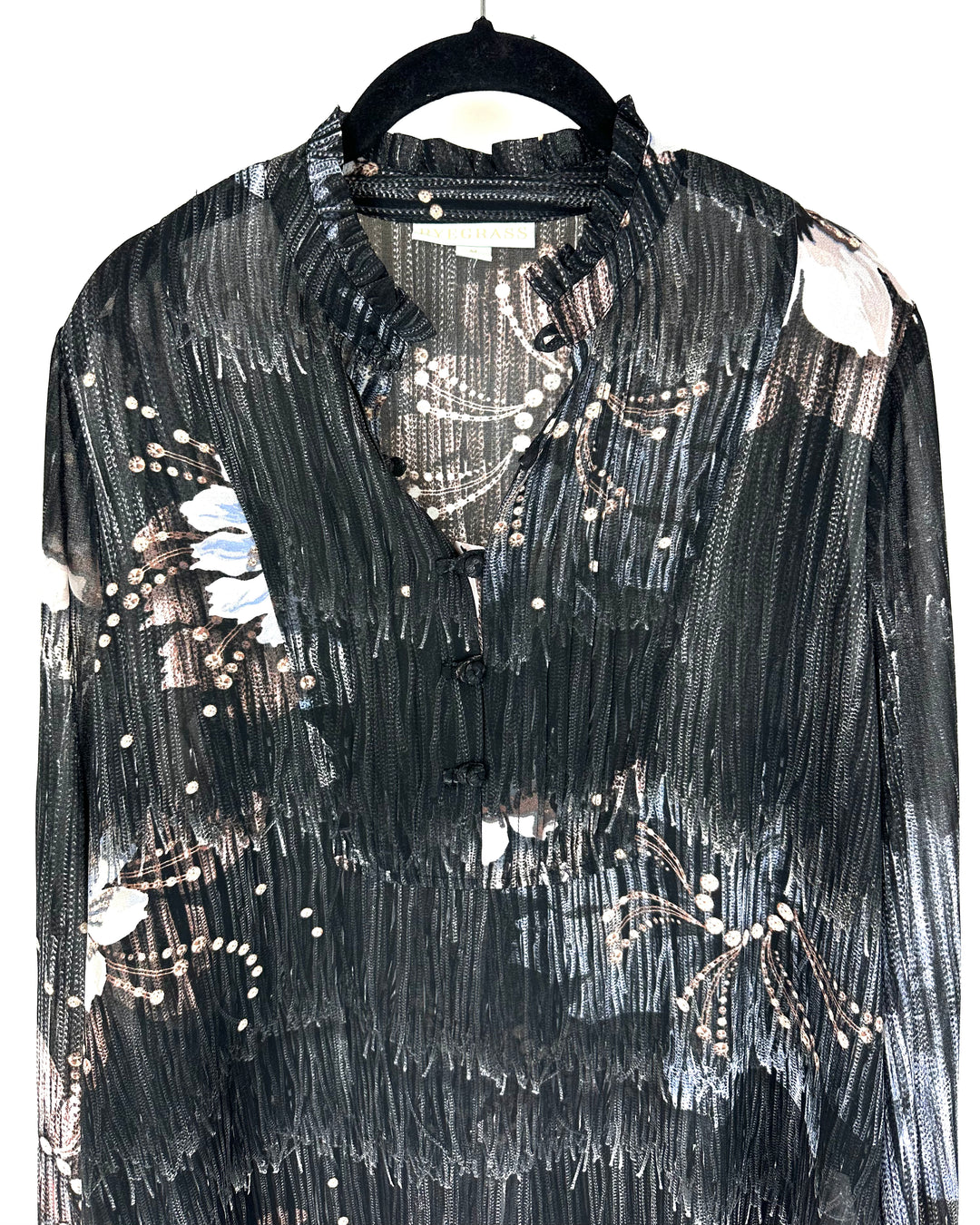Black Floral Sheer Blouse - 1X