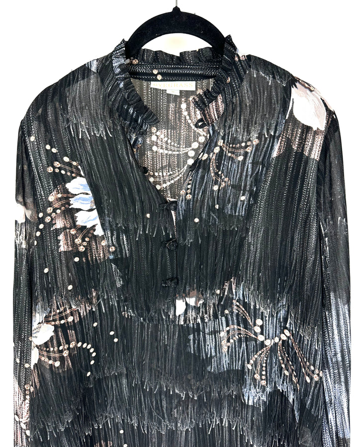 Black Floral Sheer Blouse - 1X