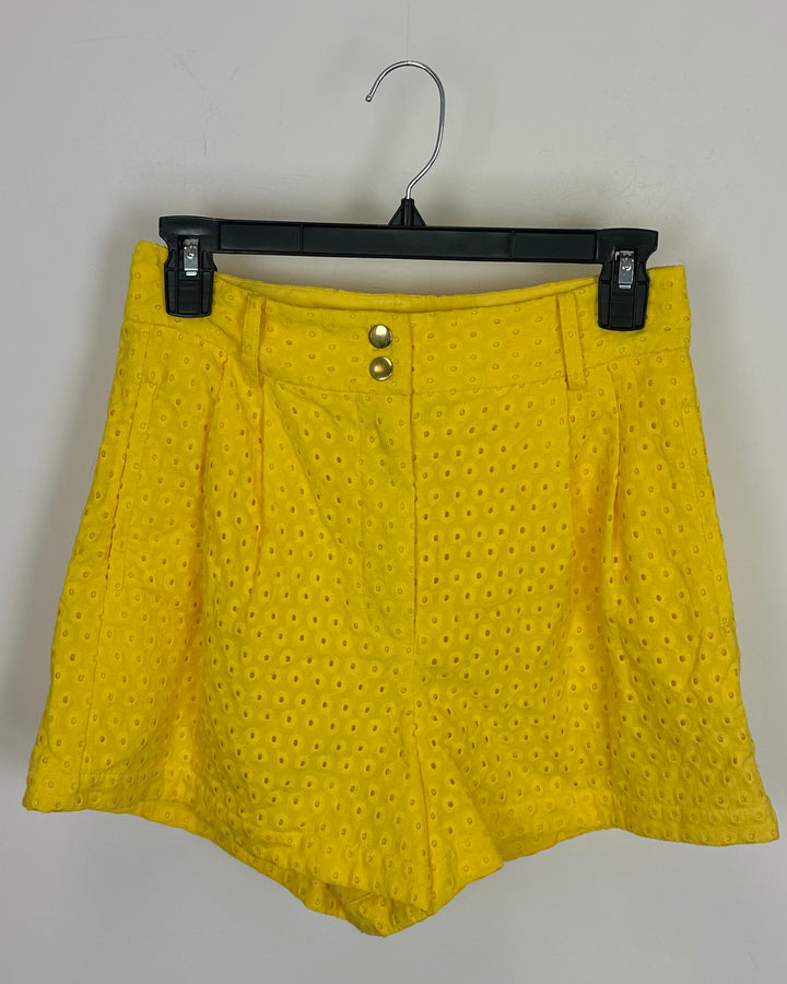 Vibrant Yellow Eyelet Shorts - Size 4