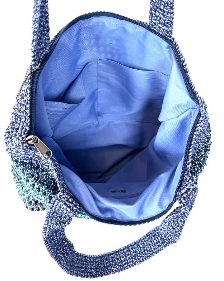 Blue Crochet Tote Bag