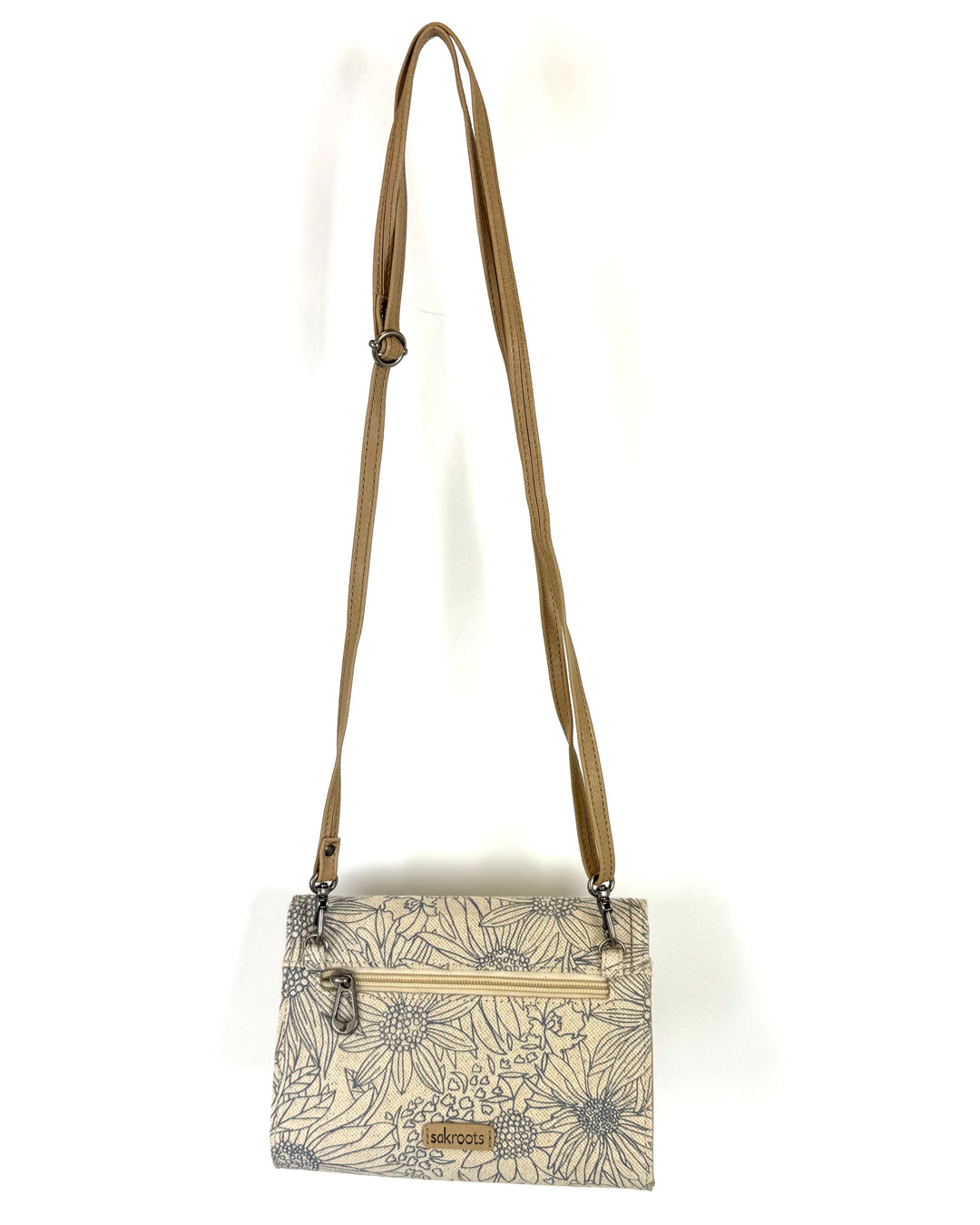 Beige Abstract Floral Woven Wristlet/Crossbody Wallet Bag