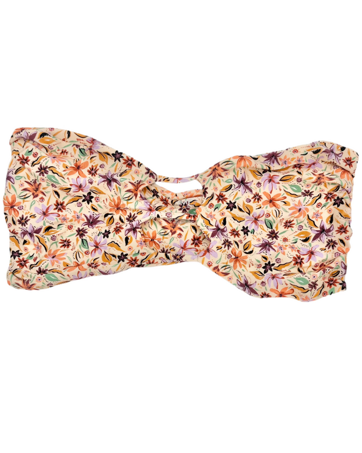 Light Orange Floral Strapless Bandeau Bikini Top - Extra Extra Large