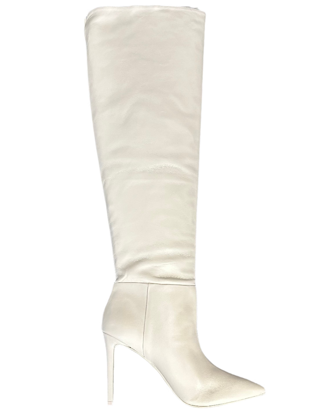 Cream Ultra Tall Leather Pointed Toe Boots - Size 8.5 and 9