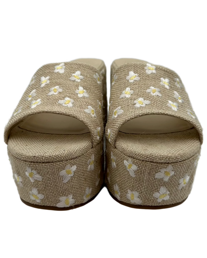 Tan Raffia Floral Platform Sandal - Size 6 and 10