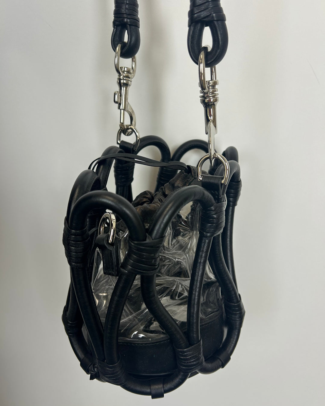 Black Leather Loop Bucket Bag