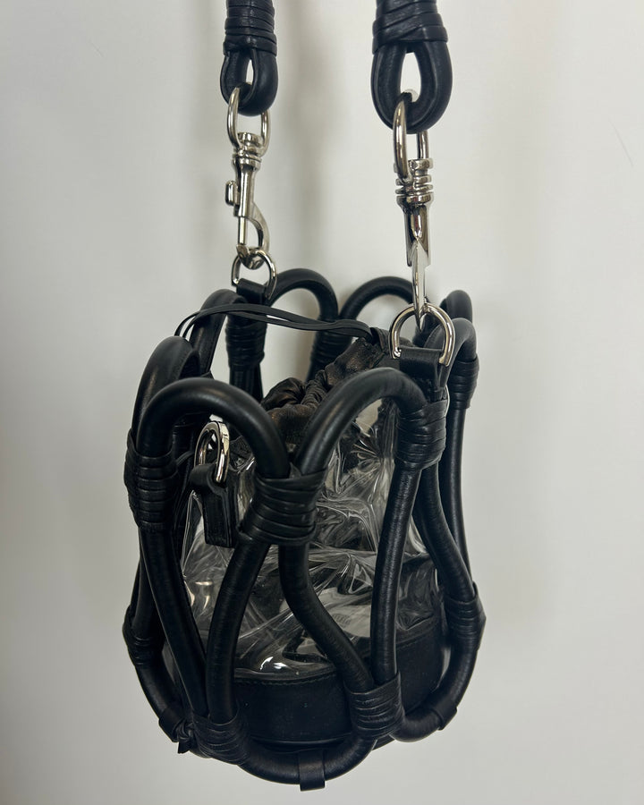Black Leather Loop Bucket Bag