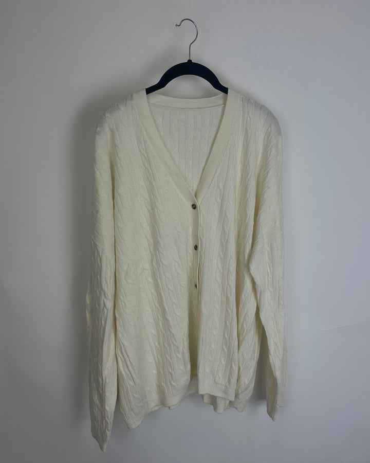 Cream Thin Cable Knit Cardigan - Size 10/12