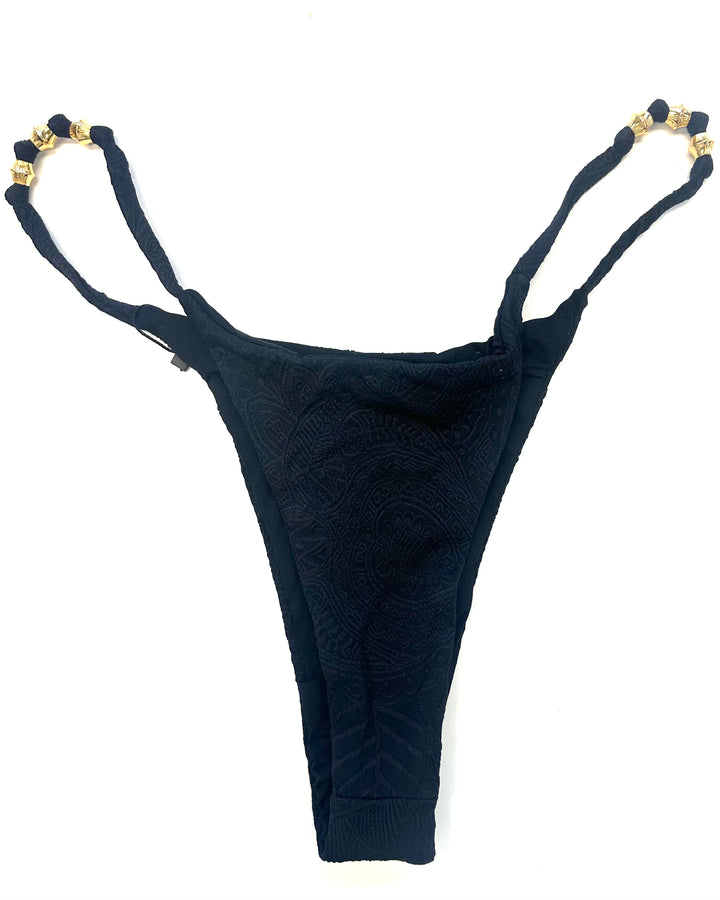 Black Embossed Thong Bikini Bottom - S, M, L, XL, XXL