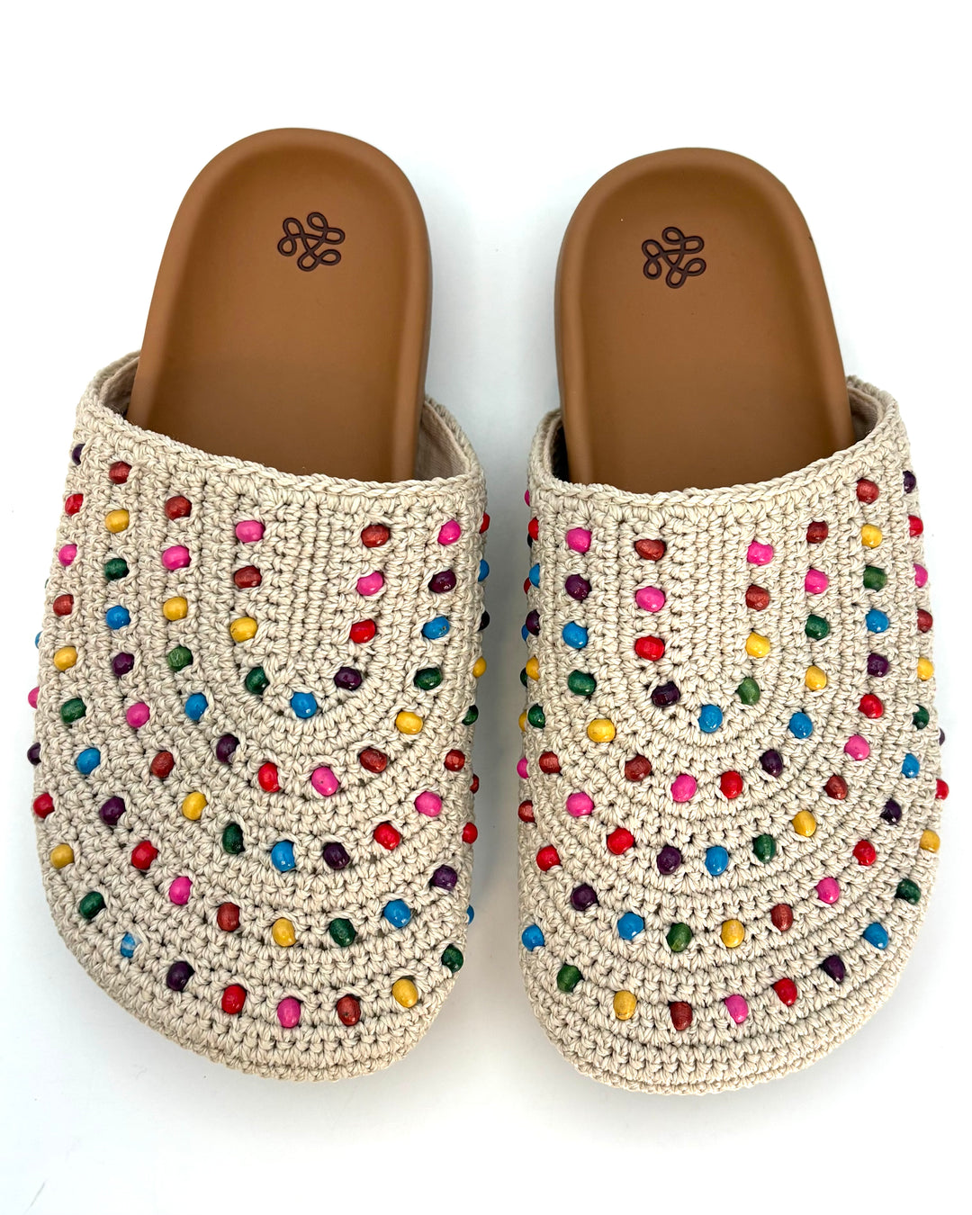 KIDS Tan Crochet Colorful Bead Clogs - 4Y and 5Y