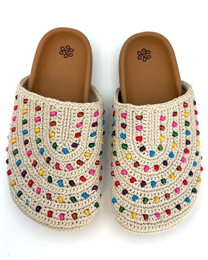 KIDS Tan Crochet Colorful Bead Clogs - 4Y and 5Y