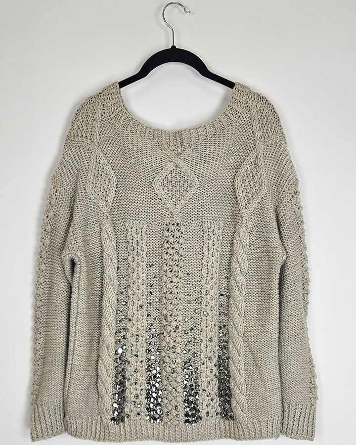 Gray Rhinestone Sweater - Size 6