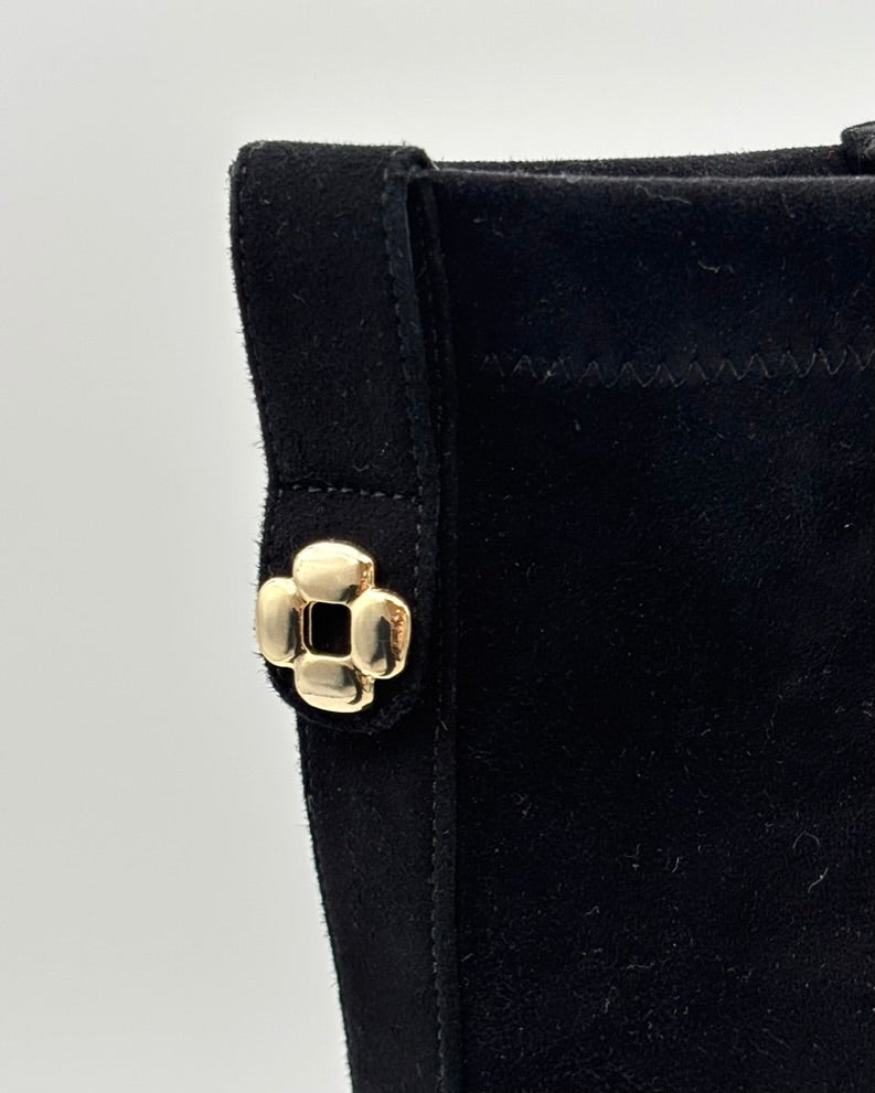 Black Suede Gold Floral Booties - Size 6.5