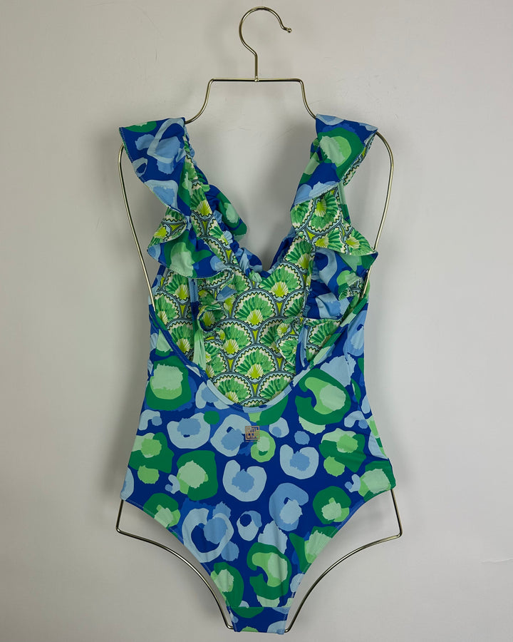 Blue & Green Cheetah One Piece Swimsuit - XS, S, XL