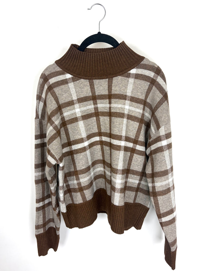 Taupe Plaid Mockneck Sweater - Size 4/6