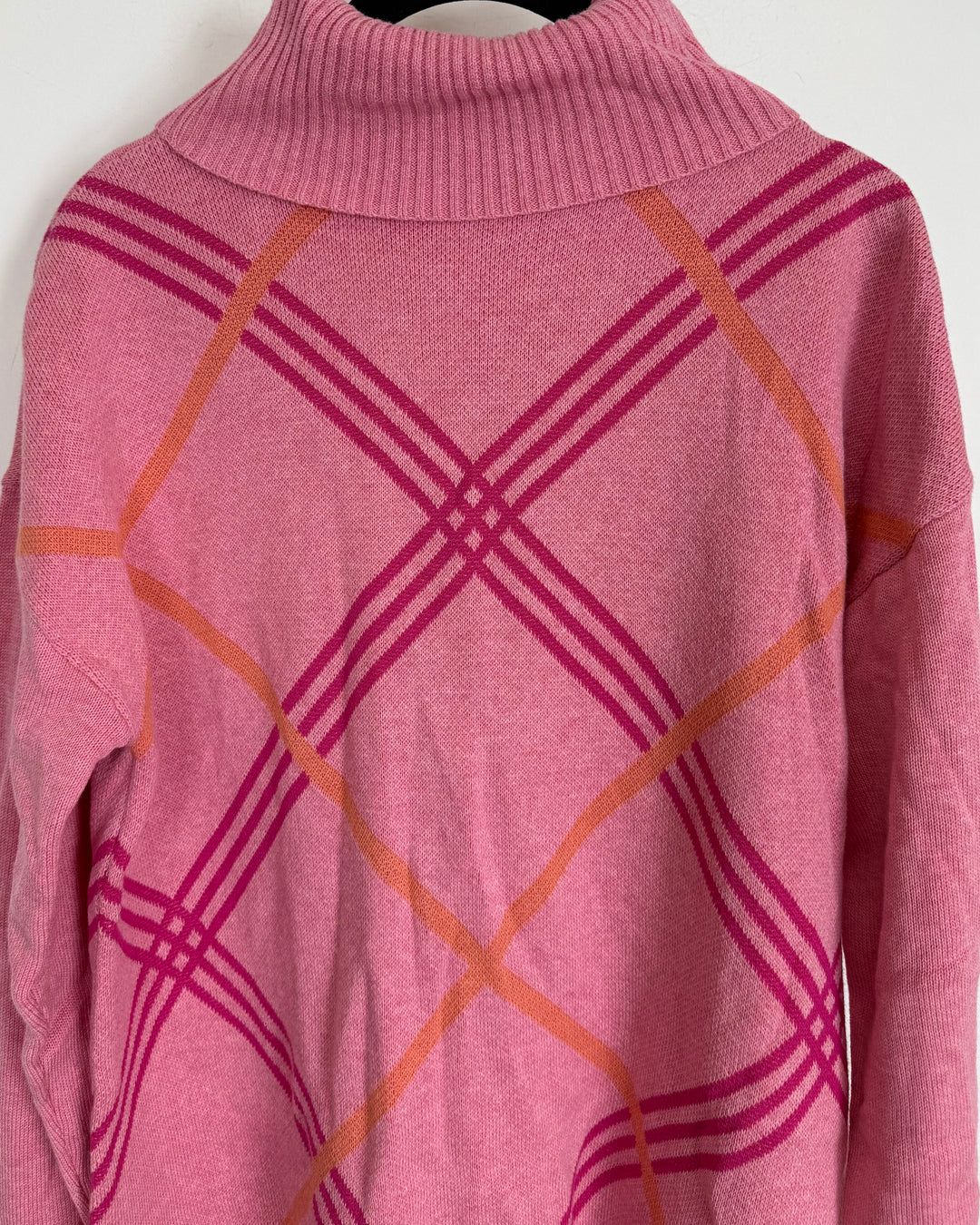 Pink Plaid Turtleneck Sweater - Small