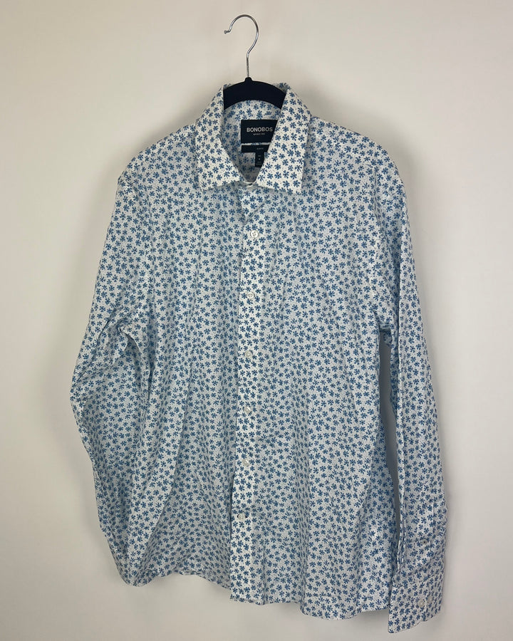 MENS Blue Floral Collared Shirt - Slim Fit Medium