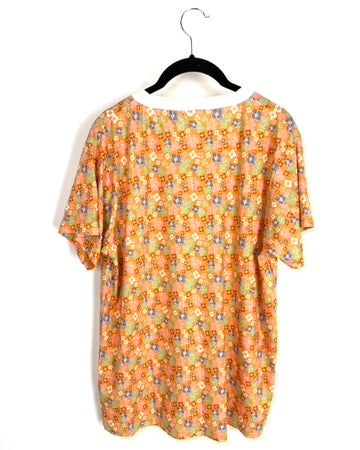 Orange Floral Top- Size 8/10