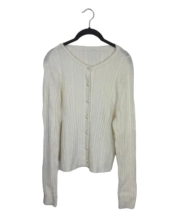 Ivory Pearl Button Cardigan - Size 6/8