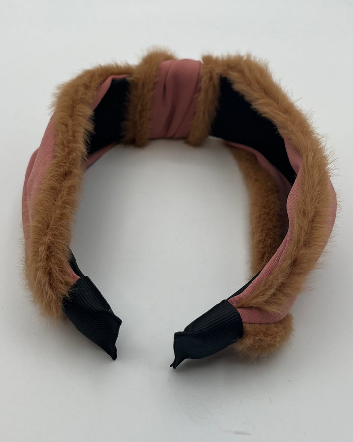 Pink and Tan Faux Fur Headband