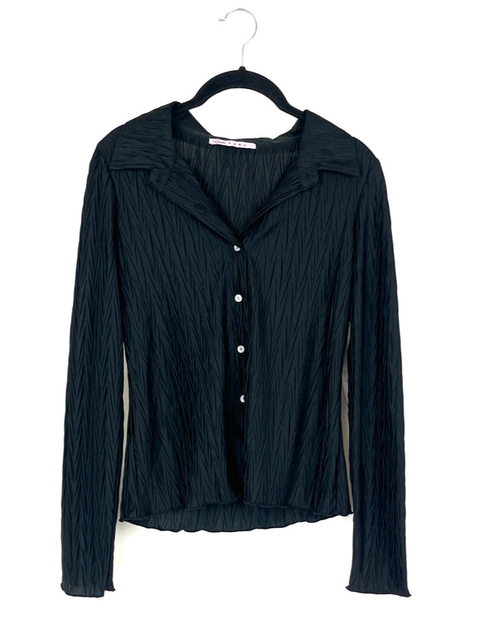 Black Long Sleeve Button-Up Texture Top  - Size 2/4
