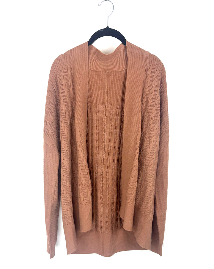 Brown Long Sleeve Cable Knit Cardigan - Medium
