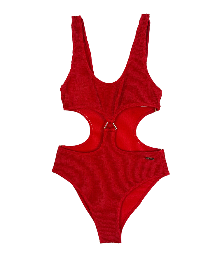 Red Textured Cut Out One Piece - XS, M, XL