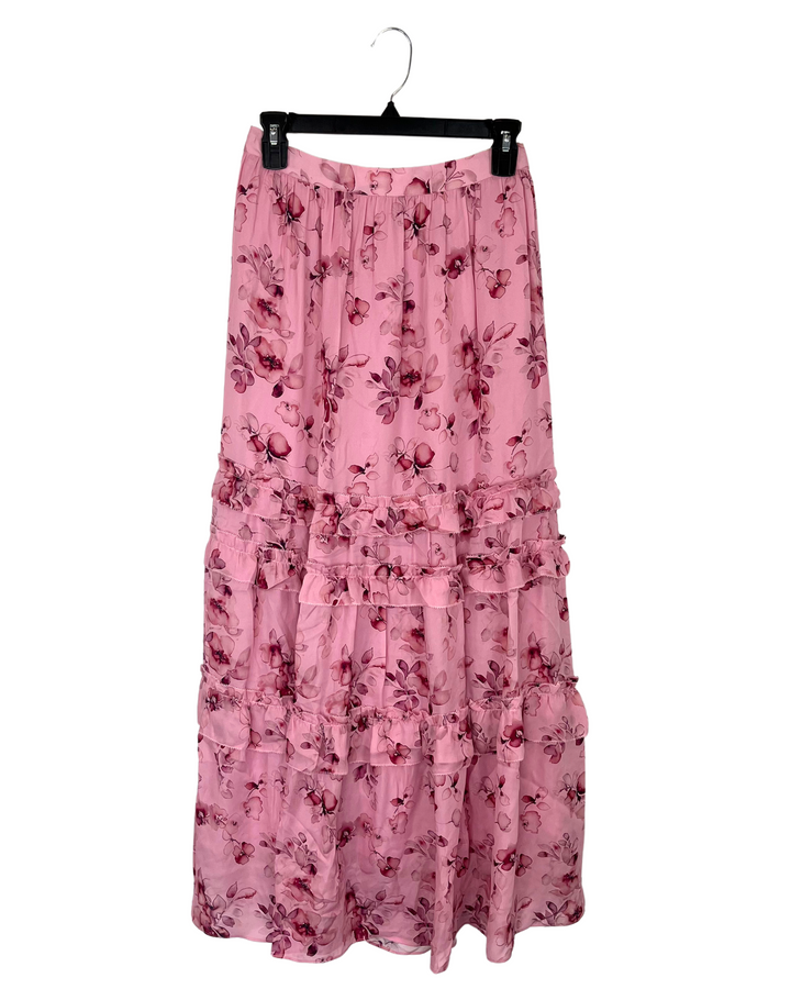 Pink Floral Maxi Skirt - Small
