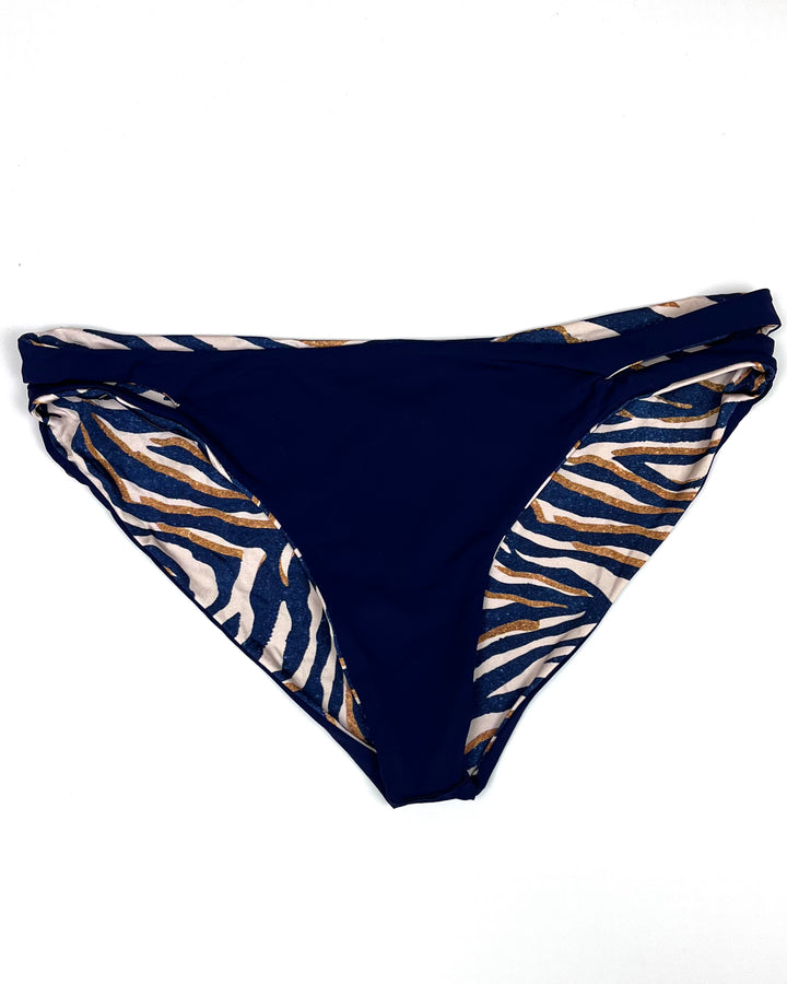 Blue Animal Print Reversible Cut Out Bikini Bottom - Extra Large