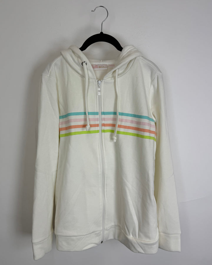 White Striped Zip Up Jacket - Size 6/8