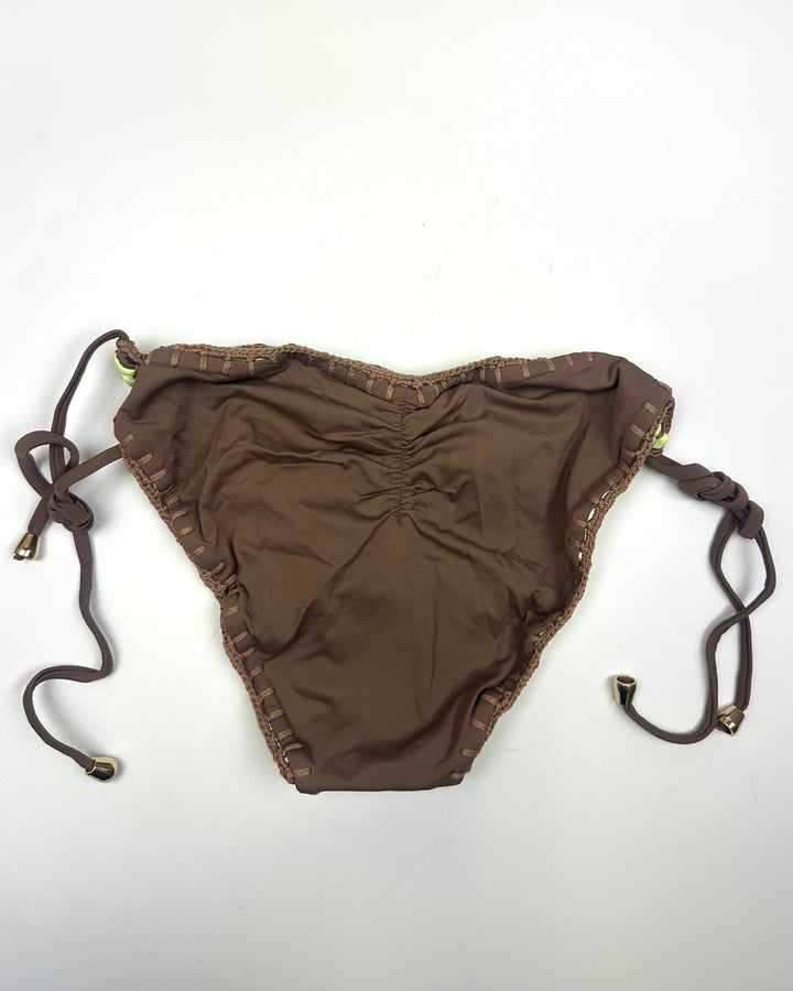 Spring Green and Brown Reversible Crochet Scrunch Tie Bikini Bottom - XL