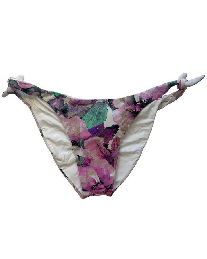 Purple Floral and White Reversible Scrunch Tie Bikini Bottom - XS - XL