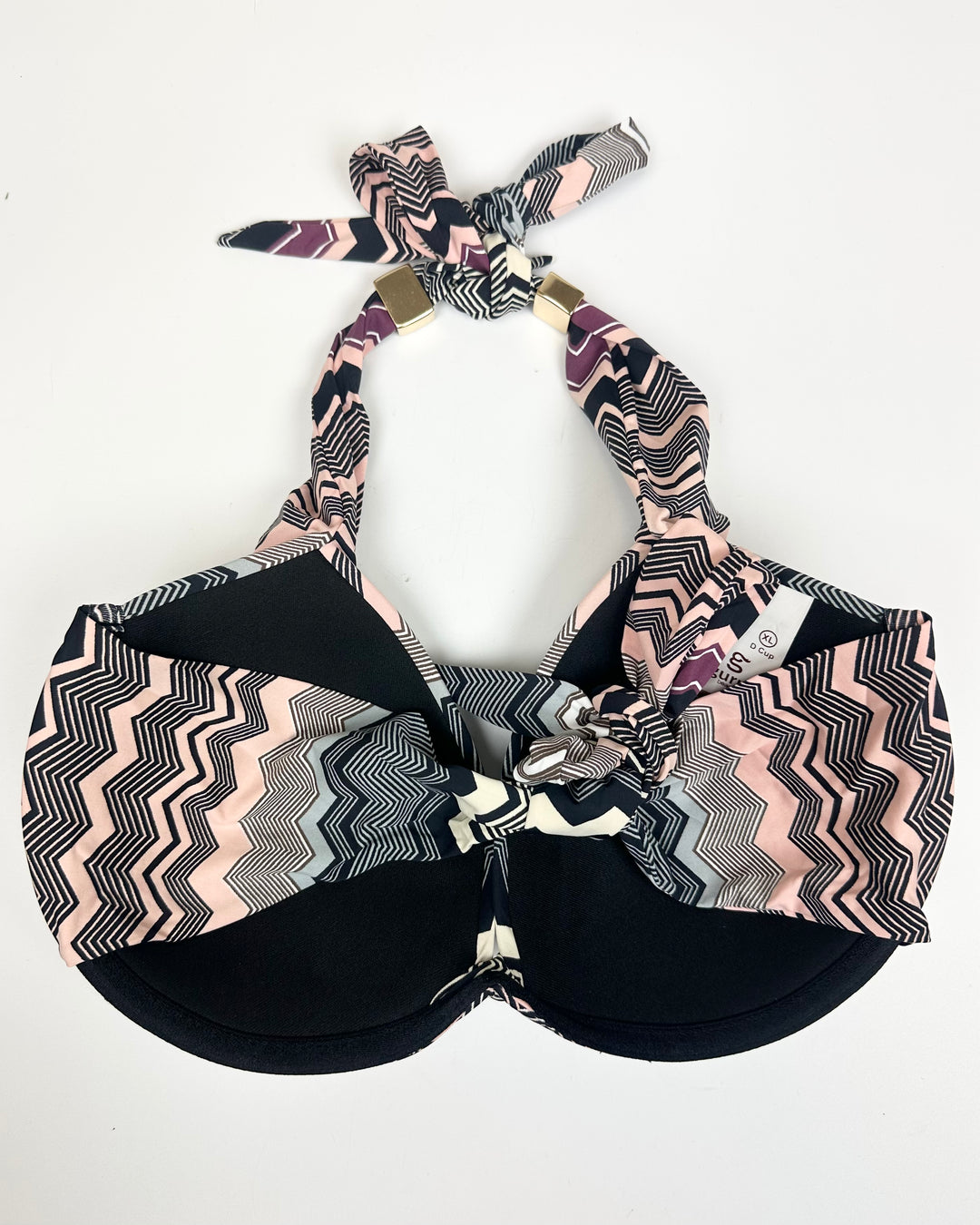 Black Chevron Halter Bikini Top - Extra Large D Cup