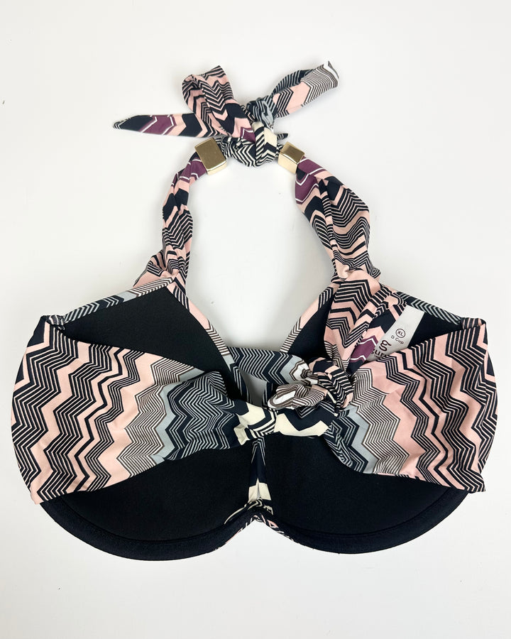 Black Chevron Halter Bikini Top - Extra Large D Cup