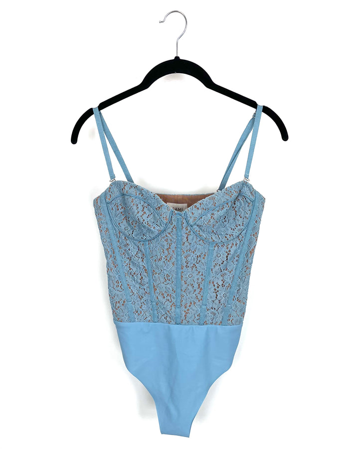 Muted Dusty Teal Lace Corset Bodysuit - Size 0 and 4