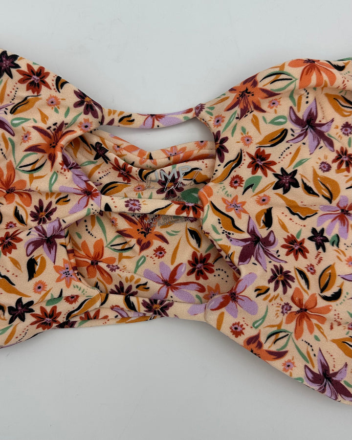 Light Orange Floral Strapless Bandeau Bikini Top - Extra Extra Large