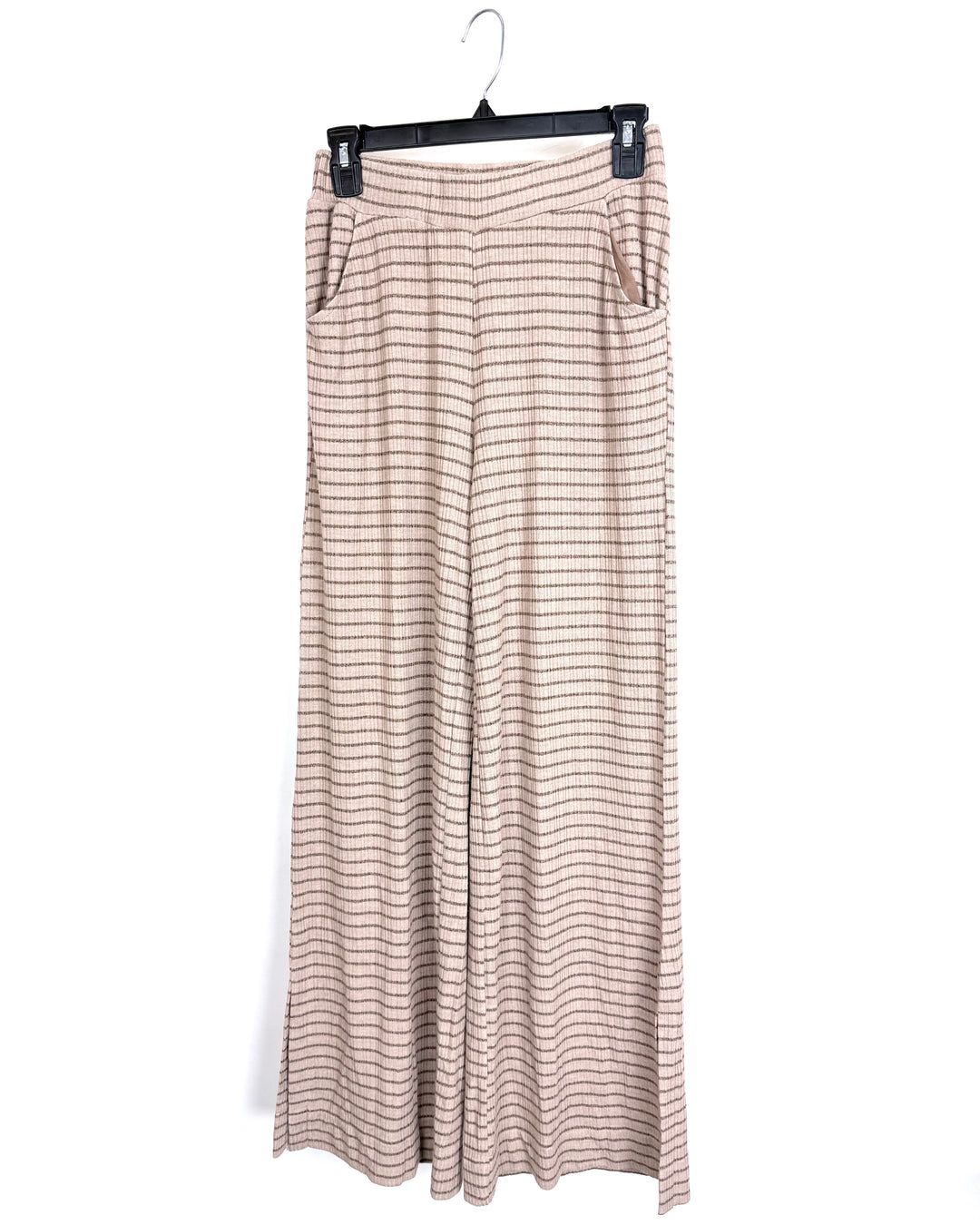 Beige-Brown Horizontal Striped Wide-Leg Lounge Pants - Size 0/2