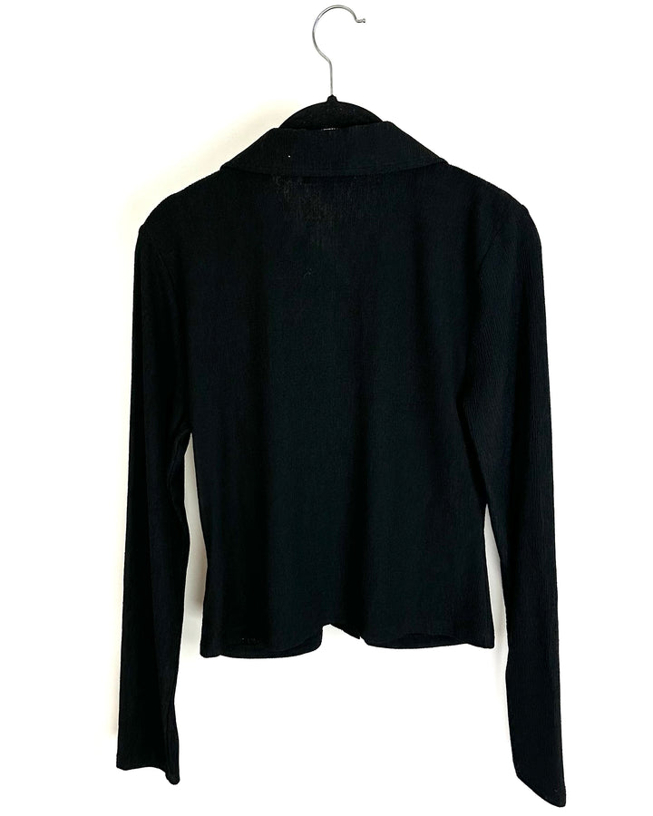 Long Sleeve Black Ruched Blouse - Size 0/2