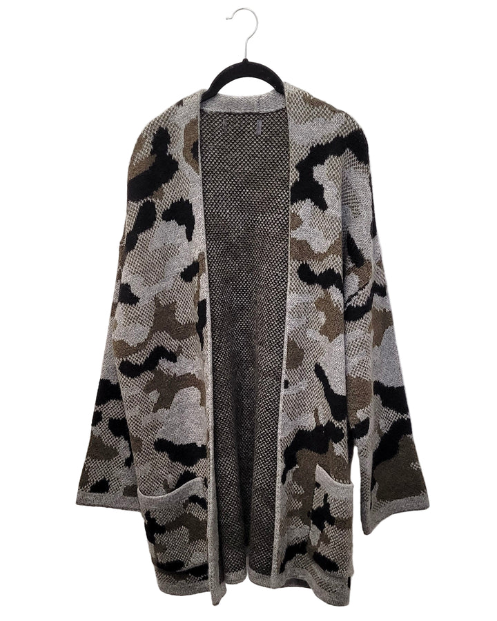 Grey Knit Long Cardigan - Size 8/10