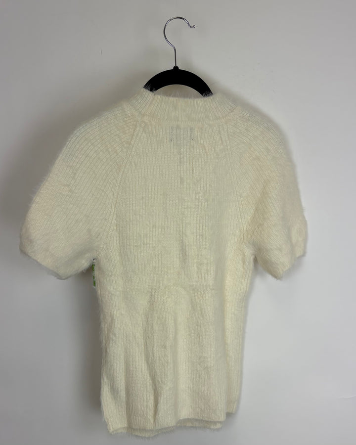 Ivory Fuzzy Knit Mock Neck Top - Size 4/6 - Size 8/10