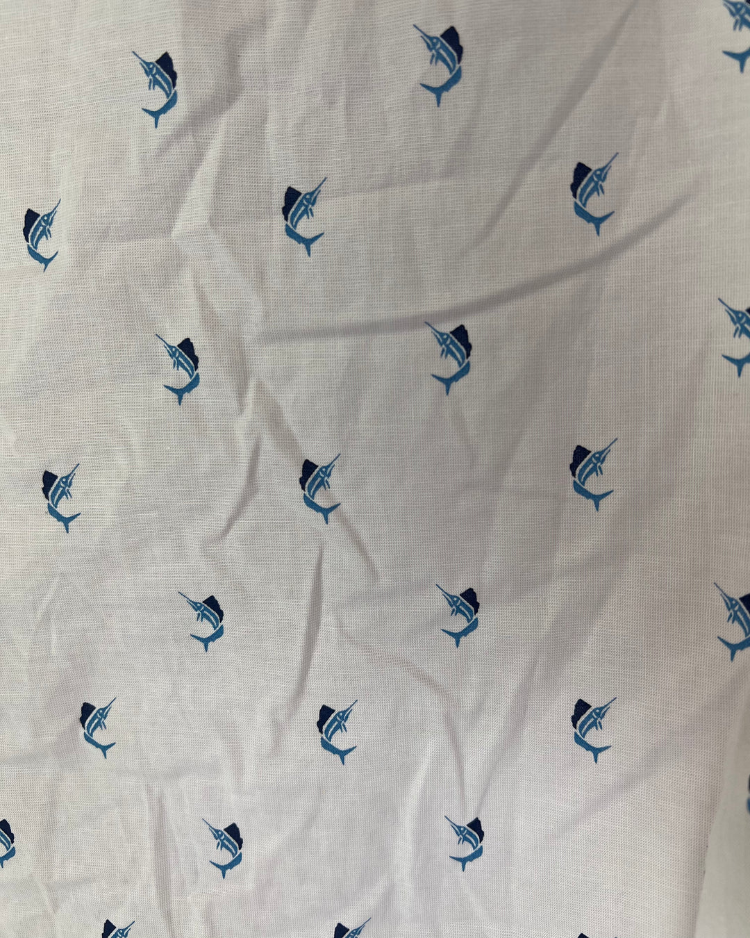 MENS Blue Swordfish Button Up Short Sleeve Shirt - Medium