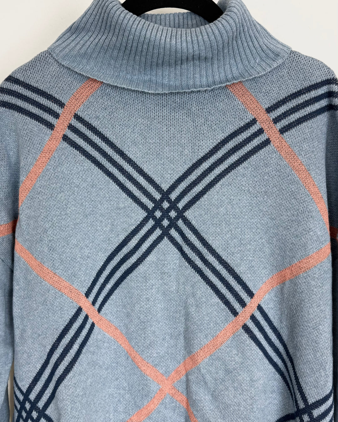 Blue Plaid Turtleneck Sweater - Small