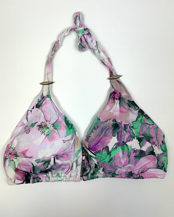 Purple Floral and White String Multi Wear Bikini Top - Small
