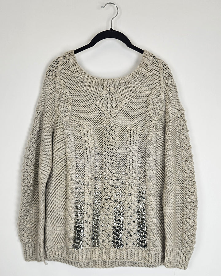 Gray Rhinestone Sweater - Size 6