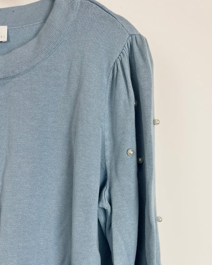 Light Blue & Faux Pearl Sweater - Size 6/8