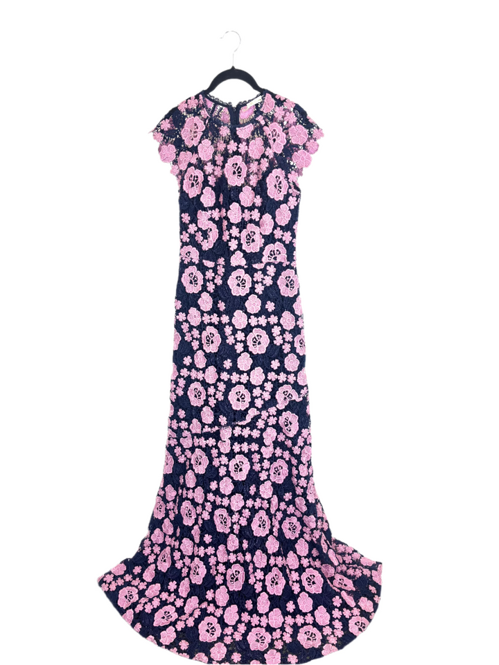 Navy and Pink Lace Gown- Size 2/4