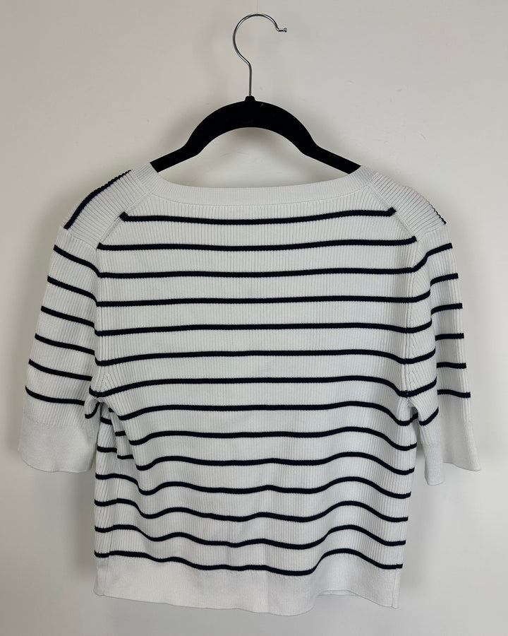 Blue and White Scoop Neck Top - Size 4/6
