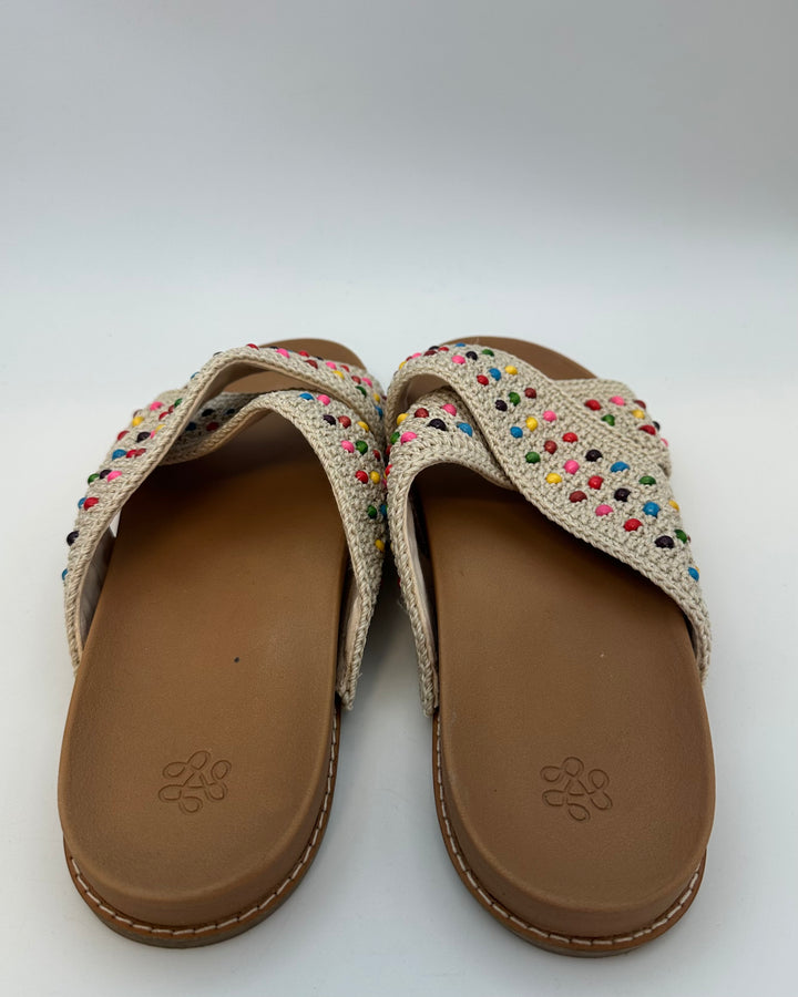Beaded Criss Cross Sandals - Size 9