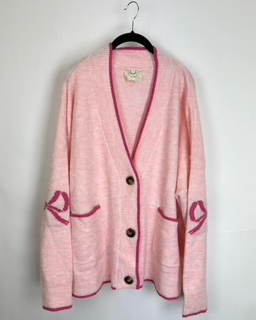Pink Heather Bow Cardigan - Size 14/16
